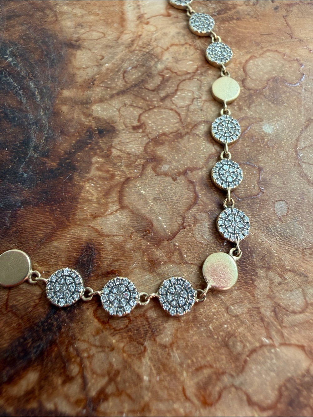 14k Gold and natural diamond disc bracelet. - Picture 2 of 7